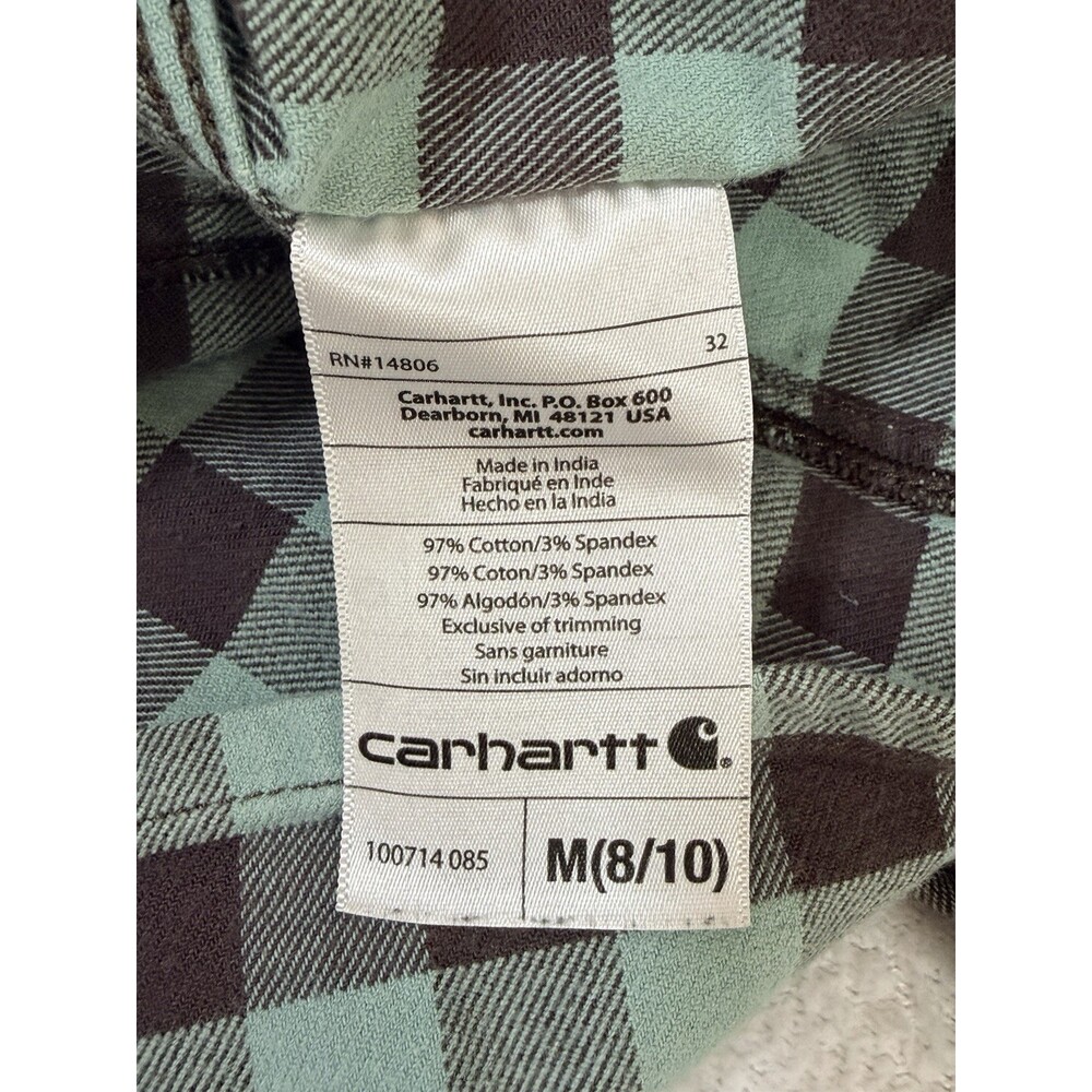 Carhartt Green and Grey Flannel Button Down Women's  8/10 Long Sleeve - Picture 6 of 7